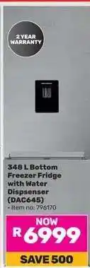 Game 348 L Bottom Freezer Fridge with Water Dispenser (DAC645) offer