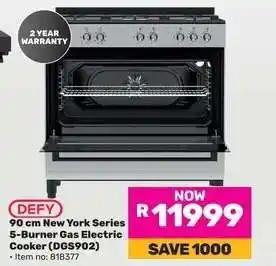 Game Defy 90 cm New York Series 5-Burner Gas Electric Cooker (DGS902) offer