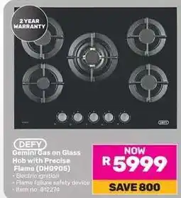 Game Defy Gemini Gas On Glass Hob With Precise Flame DHG905 offer