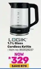 Game LÖGIK 1.7 L Glass Cordless Kettle offer