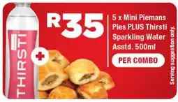 OK Foods Mini Piemans Pies plus Thirsti Sparkling Water offer