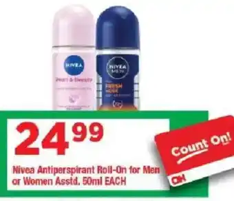 OK Grocer Nivea Antiperspirant Roll-On for Men or Women offer
