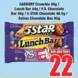 Boxer Cadbury Crunchie/ Lunch Bar/ P.S. Chocolate Bar/ 5 STAR Chocolate/ Astros Chocolate Box offer