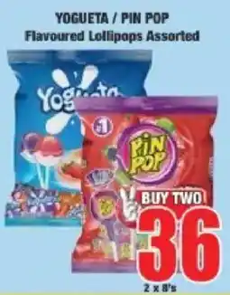 Boxer Yogueta/ Pin Pop Flavoured Lollipops Assorted offer
