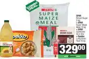 Spar Spar Sugar 2kg+ Spar Maize Meal 10kg + Spar Sunflower Oil 2Ltr+ Spekko Long Grain Rice 10kg-For All offer