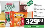 Spar Spar Brown Sugar 2Kg+Super Maize Meal 10Kg+Sunflower Oil 2L+Spekko Long Grain Rice 10Kg-For All offer