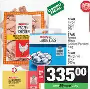 Spar Spar Large Eggs 60s+Spar Frozen Mixed Chicken Portions 5Kg+Spar Margarine Brick 500g-For All offer