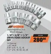 Midas Midas Professional 1/4 + 3/8 + 1/2 Drive Torx Socket Set SK14M offer