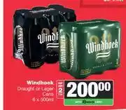 Spar Tops Windhoek Draught Or Lager Cans-For 2 x 6 x 500ml offer