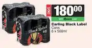 Spar Tops Carling Black Label Cans-For 2 x 6 x 500ml offer