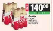 Spar Tops Castle Lager Handies-For 2 x 6 x 330ml offer