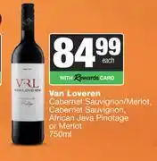Spar Tops Van Loveren Cabernet Sauvignon/Merlot,Cabernet Sauvignon,African Java Pinotage Or Merlot-750ml offer