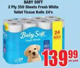 Boxer Baby Soft 2 Ply 350 Sheets Fresh White Toilet Tissue Rolls offer