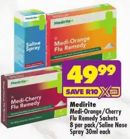 Shoprite Medirite Medi-Orange/ Cherry Flu Remedy Sachets/ Saline Nose Spray offer