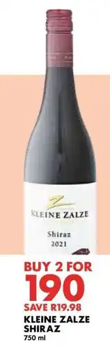 Woolworths Kleine Zalze Shiraz offer