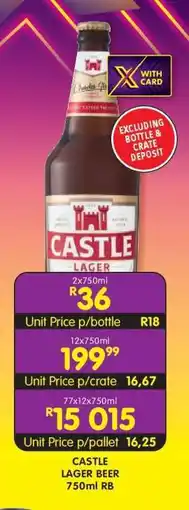 Shoprite CASTLE LAGER BEER 750ml RB offer