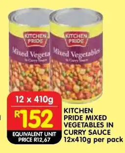 Shoprite KITCHEN PRIDE MIXED VEGETABLES IN CURRY SAUCE 12x410g per pack offer