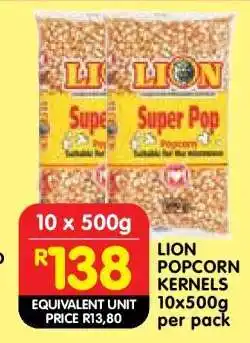 Shoprite LION POPCORN KERNELS 10x500g per pack offer