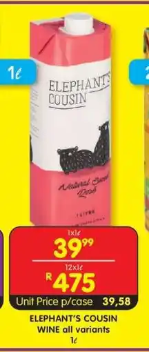 Shoprite ELEPHANT'S COUSIN WINE all variants offer