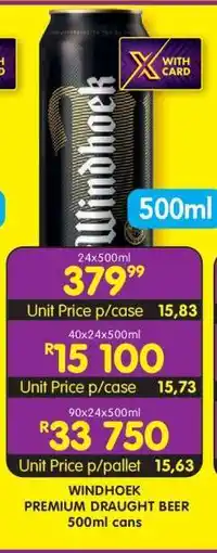 Shoprite WINDHOEK PREMIUM DRAUGHT BEER 500ml cans offer