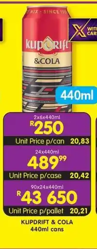Shoprite KLIPDRIFT & COLA 440ml cans offer