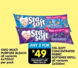 Shoprite STA-SOFT CONCENTRATED FABRIC SOFTENER REFILL all variants 2x500ml offer