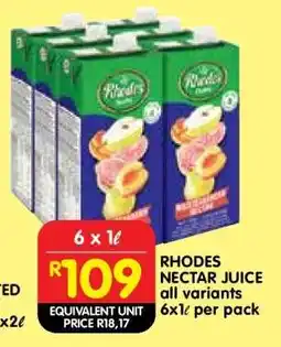 Shoprite RHODES NECTAR JUICE all variants 6x1ℓ per pack offer