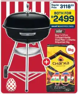 Pick n Pay Hypermarket Weber Compact Kettle Braai + Charka Briquettes offer