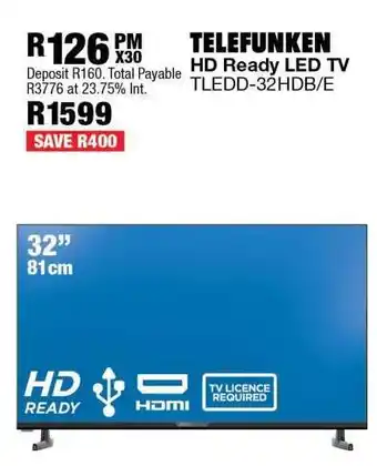 OK Furniture TELEFUNKEN HD Ready LED TV TLEDD-32HDB/E offer