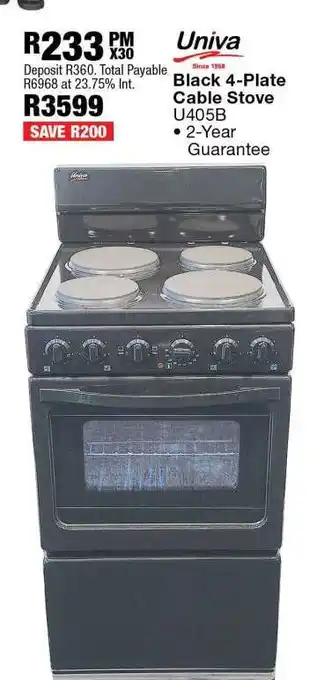 OK Furniture Univa Black 4-Plate Cable Stove U405B offer