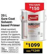 Builders Warehouse Plascon 20L Sure Coat Solvent Based Primer 625239 offer