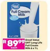 Game Great Value UHT Long Life Full Cream Milk-6 x 1L offer