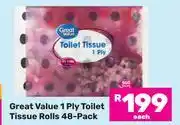 Game Great Value 1 Ply Toilet Tissue Rolls 48 Pack offer