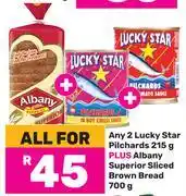 Game Lucky Star Pilchards 2 x 215g Plus Albany Superior Sliced Brown Bread 700g-For All offer