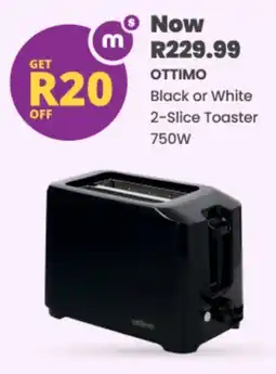 Shoprite Ottimo Black or White 2-Slice Toaster 750W offer