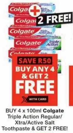 Checkers Hyper Colgate Triple Action Regular/ Xtra/ Active Salt Toothpaste offer