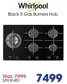 Hirsch's Whirlpool Black 5 Gas Burners Hob offer