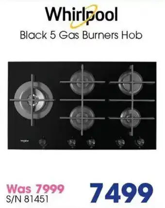Hirsch's Whirlpool Black 5 Gas Burners Hob offer
