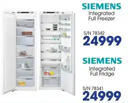 Hirsch's Siemens Integrated Full Freezer or Integrated Full Fridge offer