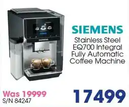 Hirsch's Siemens Stainless Steel EQ700 Integral Fully Automatic Coffee Machine offer