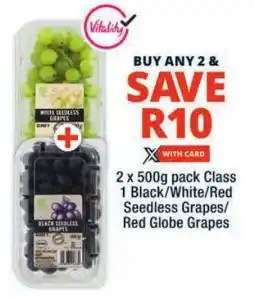 Checkers Class 1 Black/ White/ Red Seedless Grapes/ Red Globe Grapes offer