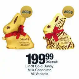 Checkers Lindt Gold Bunny Milk Chocolate All Variants offer