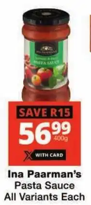 Checkers Ina Paarman's Pasta Sauce All Variants offer