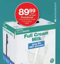 Checkers Housebrand Low Fat/ Fat Free/ Full Cream Milk offer