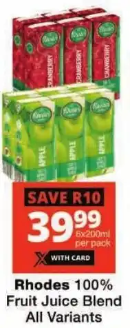 Checkers Rhodes 100% Fruit Juice Blend All Variants offer
