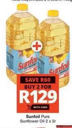 Checkers Sunfoil Pure Sunflower Oil 2 x 2L offer