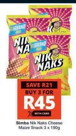 Checkers Simba Nik Naks Cheese Maize Snack offer