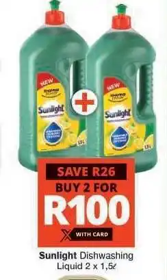 Checkers Sunlight Dishwashing Liquid 2 x 1.5ℓ offer