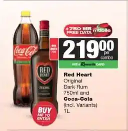 Spar Tops Red Heart Original Dark Rum and Coca-Cola offer