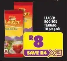 Shoprite LAAGER ROOIBOS TEABAGS 10 per pack offer